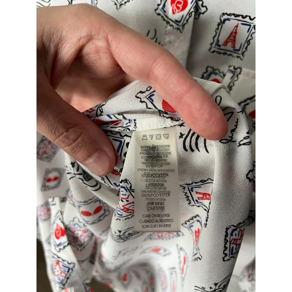 Karl Lagerfeld Paris Blouse / Women US M Medium / Button Up White Paris Stamp - Picture 5 of 11